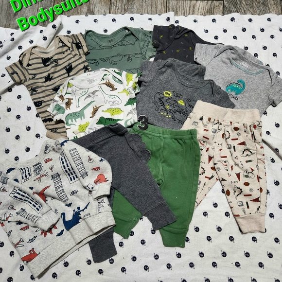 3M Dino Lot- 3 pants, 6 onesies Sweater&Sleeper - Picture 2 of 12
